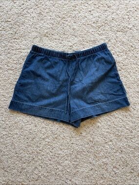 Relaxed Drawstring Denim Shorts in Dark Blue